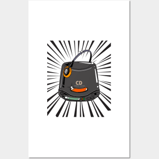 Retro CD Player Discman (black print) Posters and Art